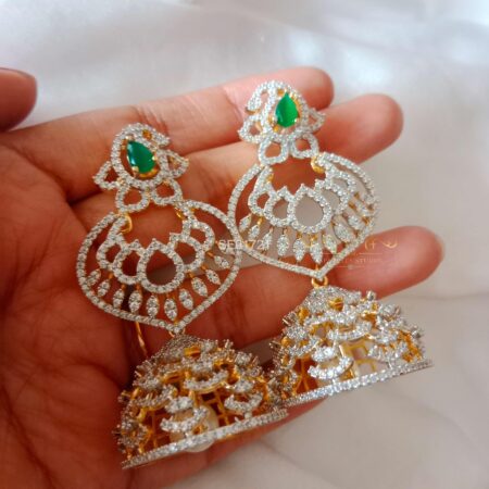 Grand Three Layer AD Emerald Jhumki