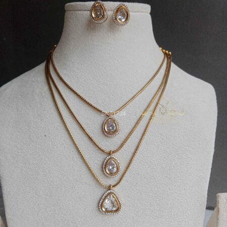 Three Line Chain with Solitaire Pendant