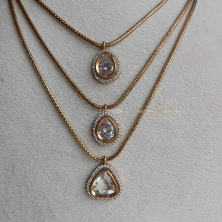 Three Line Chain with Solitaire Pendant