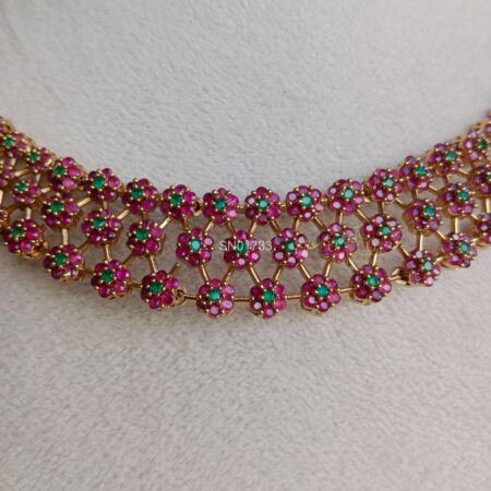 Flower Ruby Emerald Necklace