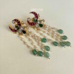 Peacock Jadau Stud with Pearl Drops