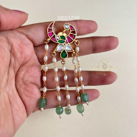 Peacock Jadau Stud with Pearl Drops