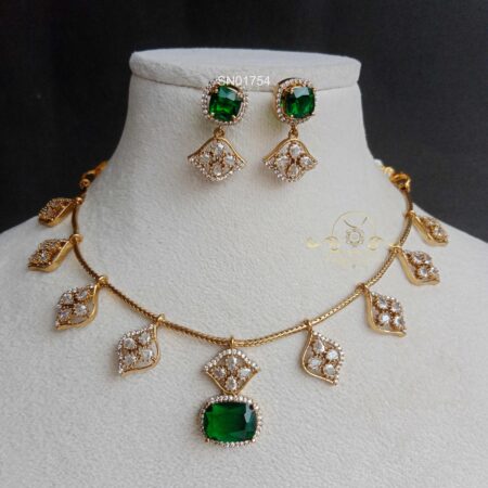 AD Drops with Emerald Stone Pendant Necklace