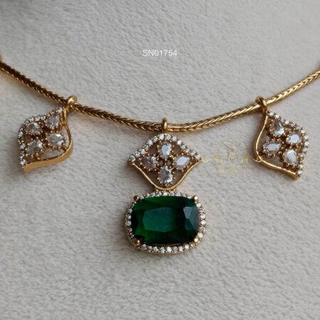 AD Drops with Emerald Stone Pendant Necklace