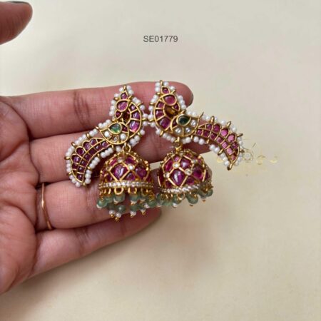 Kemp Peacock Earrings with Pearl Border