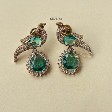 Green Stone Peacock Victorian Earrings
