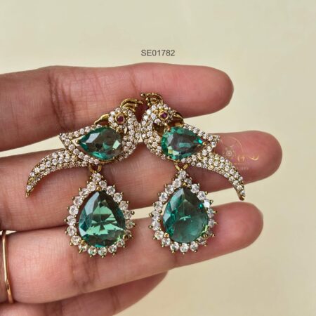 Green Stone Peacock Victorian Earrings