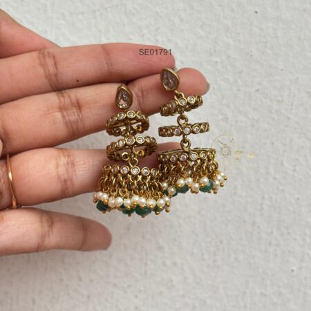 Spiral Jhumki with Green Bead Drops