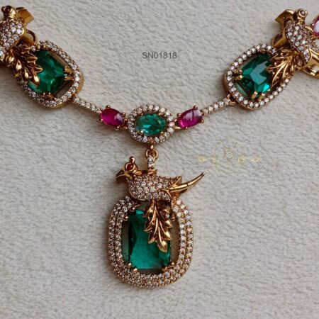 Bird Green Stone Victorian Necklace