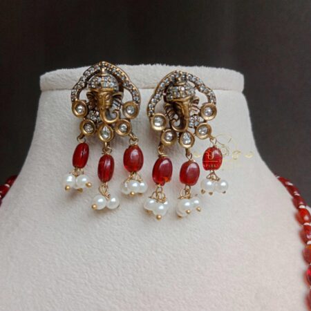 Red Bead Ganesha Pendant Long Haram