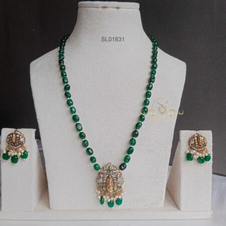 Green Bead Balaji Pendant Long Haram