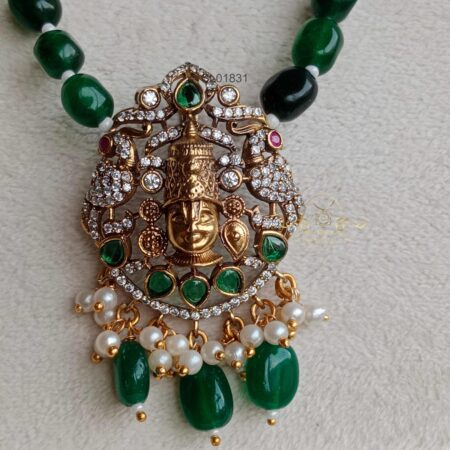 Green Bead Balaji Pendant Long Haram