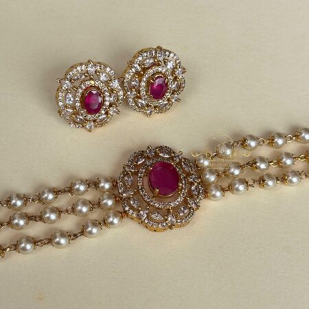 Three Line Pearl Ruby Choker