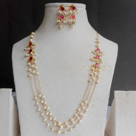Jadau and Pearl Long Necklace