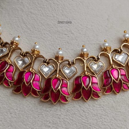 Lotus and Heart Jadau Necklace
