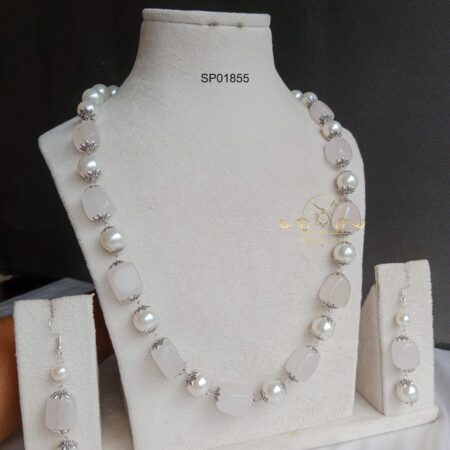 White Bead and Pearl Mala Set