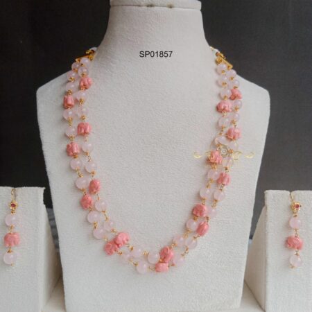 Pink Bead with Elephant Bead Mala Set