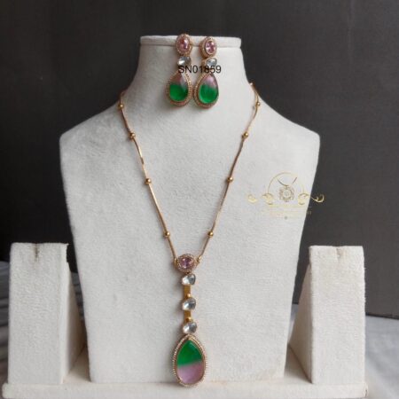 Colour Stone Pendant with Massonite Stones Necklace