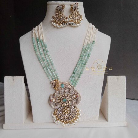Pearls and Green Beads Long Haram