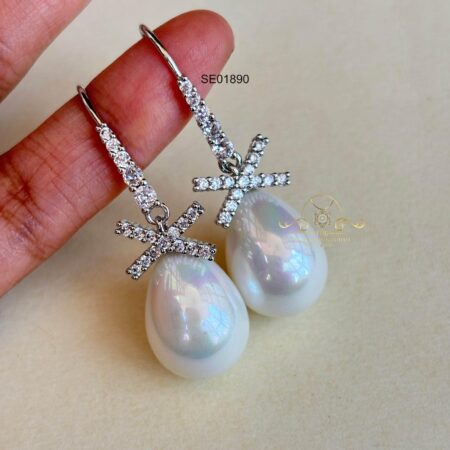 AD Pearl Hoop Earrings