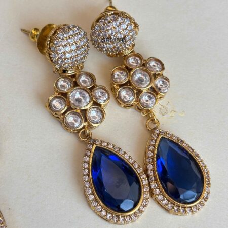 Yellow/Blue Stone AD Earrings