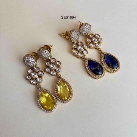 Yellow/Blue Stone AD Earrings