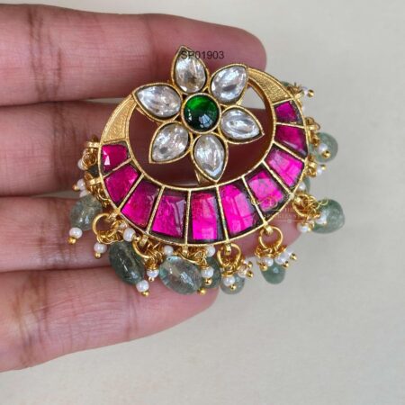 Jadau Moon and Flower Pendant