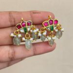 Small Jadau stud with Green Bead Earrings