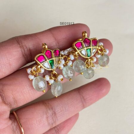 Small Jadau stud with Green Bead Earrings