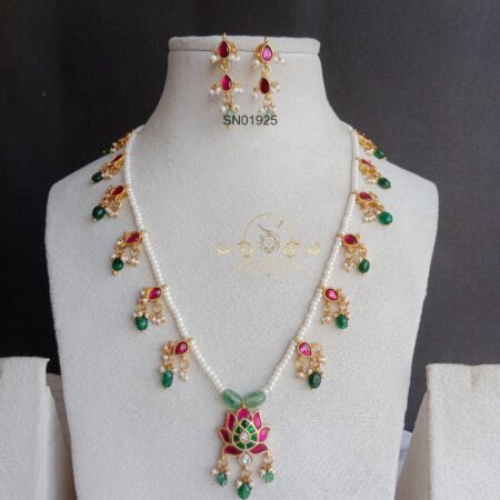 Jadau Necklace with Lotus Pendant