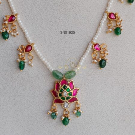 Jadau Necklace with Lotus Pendant