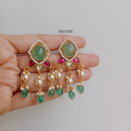 Green Stone Jadau Earrings