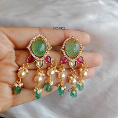 Green Stone Jadau Earrings