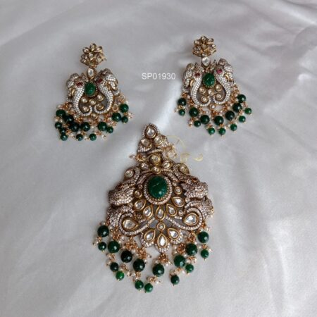 Victorian Elephant with Emerald Drop Pendant Set