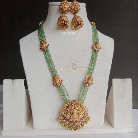 Green Bead Lakshmi Haram Set