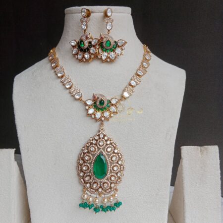 Massonite Jadau peacock Victorian Necklace