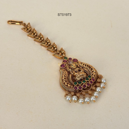 Leaf Design Goddess Lakshmi Maang Tikka