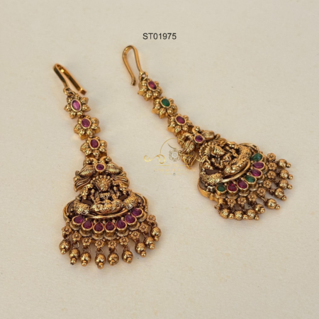 Antique Peacock Goddess Lakshmi Maang Tikka