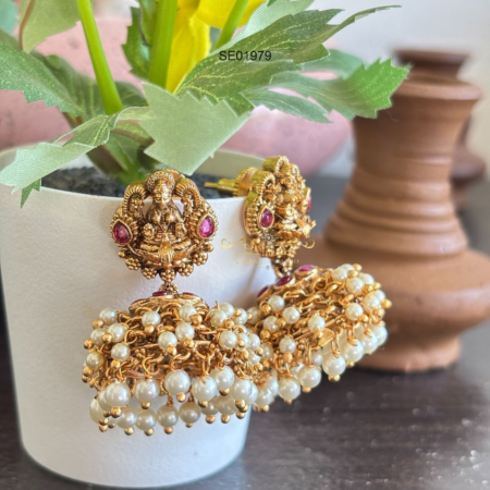 Goddess Lakshmi Cluster Pearl Jhumki
