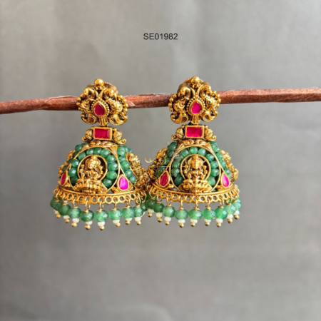 Green Bead Goddess Lakshmi Jhumki