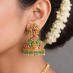 Green Bead Goddess Lakshmi Jhumki