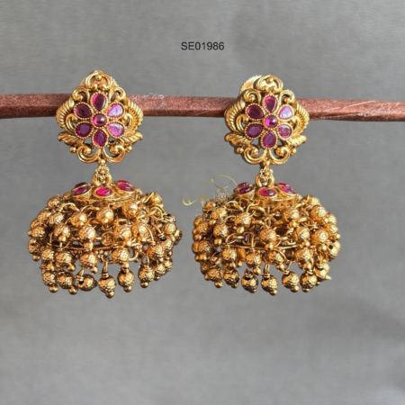 Cluster Gold Bead Jhumki