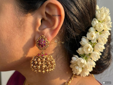 Cluster Gold Bead Jhumki
