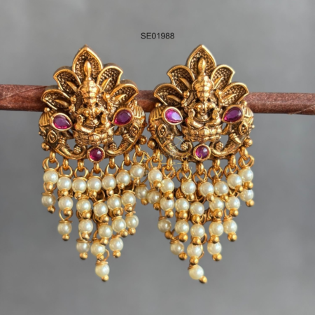 Goddess Lakshmi Stud with Pearl Drops