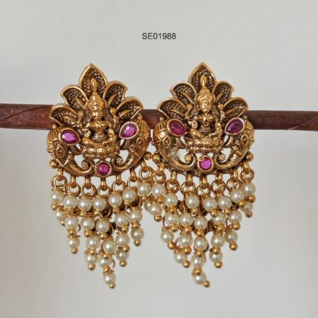 Goddess Lakshmi Stud with Pearl Drops