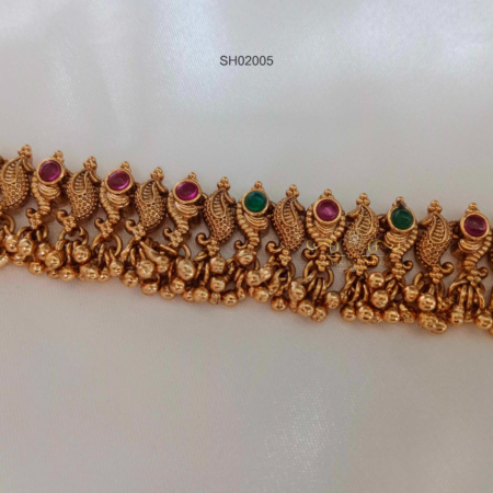 Antique Red and Green Stone Hip Chain