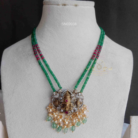 Green Bead Lord Balaji Necklace