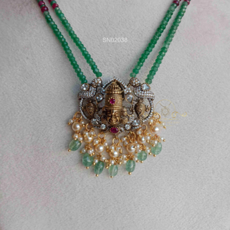 Green Bead Lord Balaji Necklace