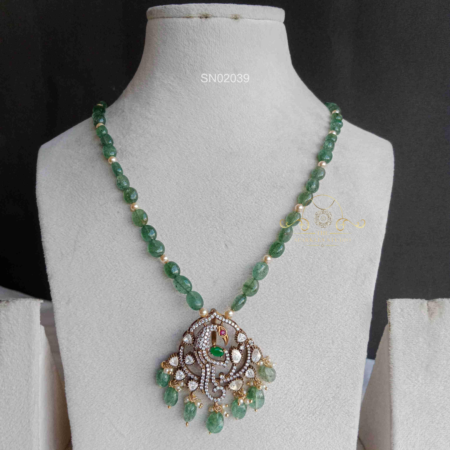 Peacock Victorian Bead Pendant Necklace