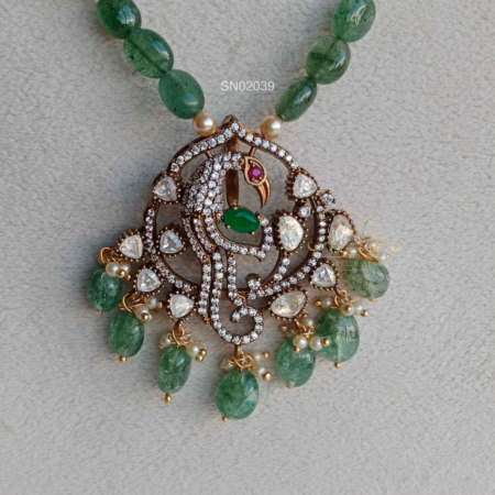Peacock Victorian Bead Pendant Necklace